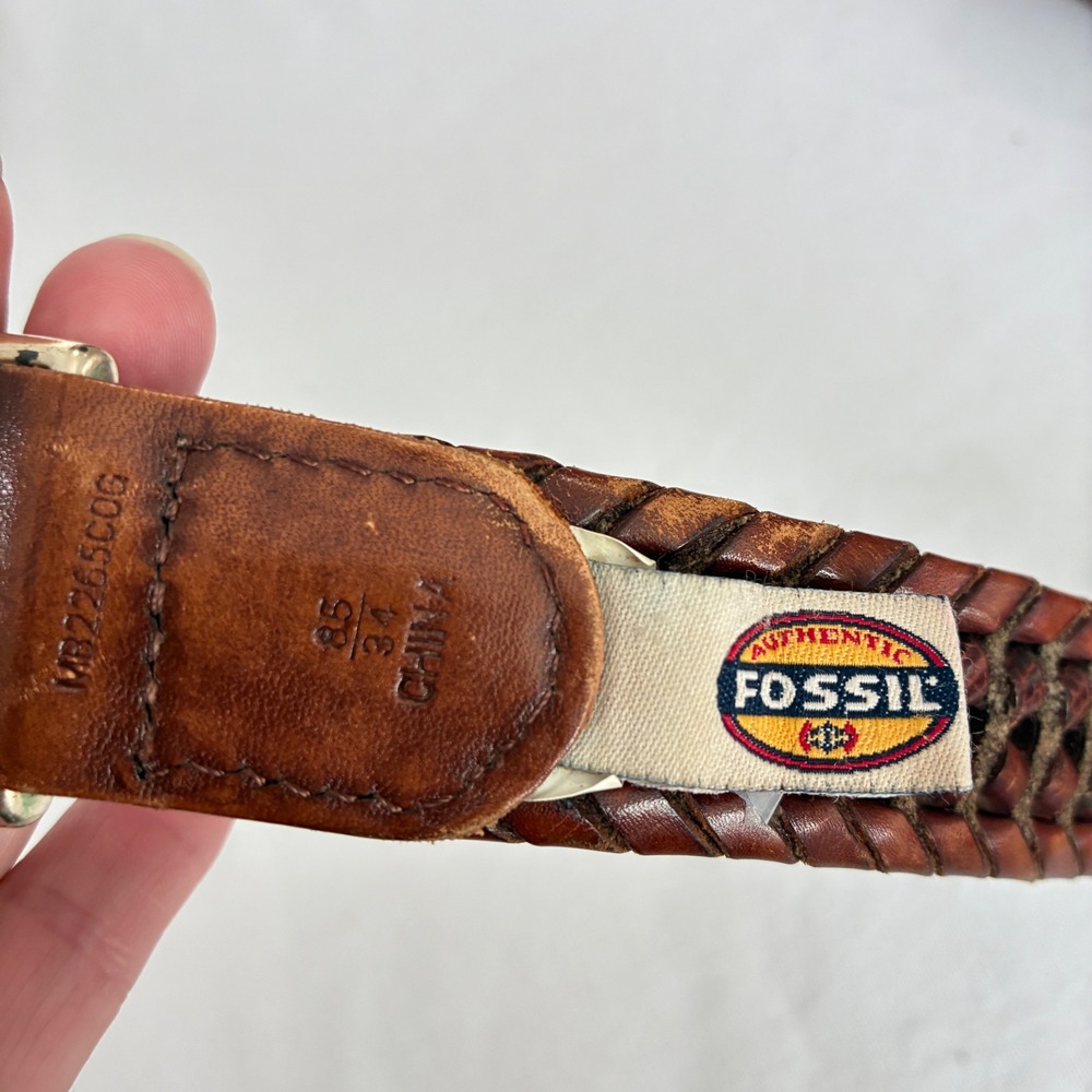 Y2K Fossil Braided Belt Mens 34 Brown Woven Leather Western Boho Vintage - Picture 3 of 9